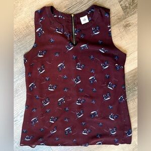 cabi Sleeveless Burgundy Floral Blouse Size M